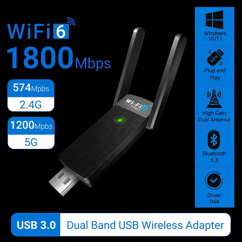 BT5.3 1800Mbps WiFi 6 adaptador USB 5G/2,4 GHz USB3.0 Wi-fi Dongle inalámbrico 802.11ax antena de ganancia de tarjeta de